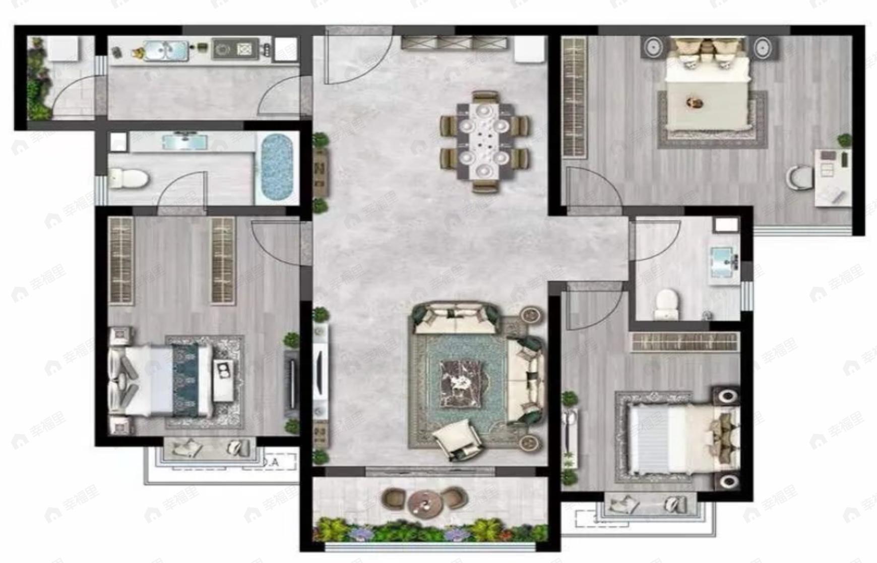 隆源国际城3室2厅2卫户型图