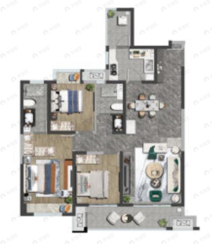 上河雲璟3室2厅2卫户型图