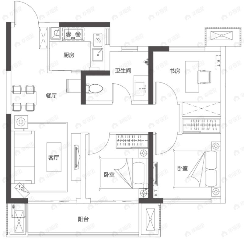 永威溪樾3室2厅1卫户型图