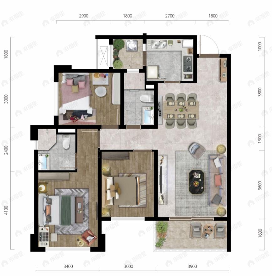 保利时代3室2厅2卫户型图