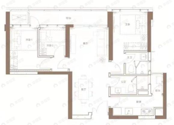 东海富汇豪庭3室2厅2卫户型图