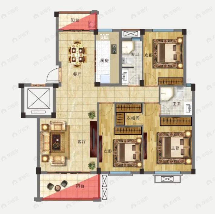 香榭丽都3室2厅2卫户型图