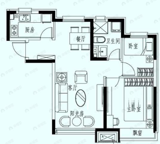 恒大国际温泉小镇2室2厅1卫户型图