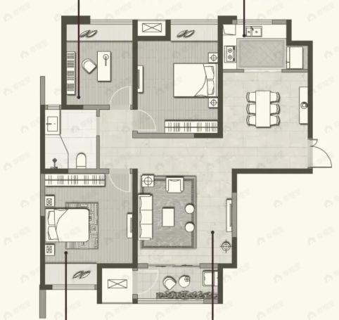 白桦林溪3室2厅1卫户型图