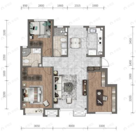 华润置地大连湾3室2厅2卫户型图