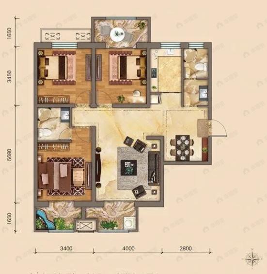 锦河湾3室2厅2卫户型图