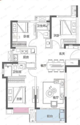 保利时光印象3室2厅2卫户型图