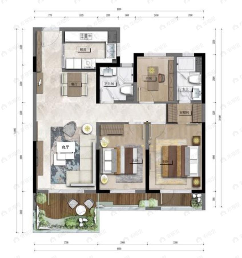 信联天地3室2厅2卫户型图