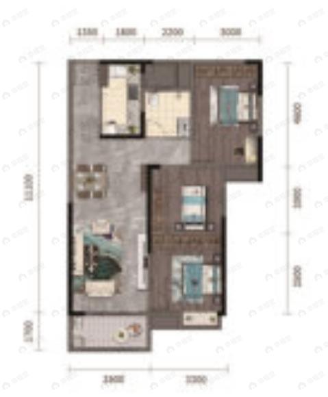 前川欣城3室2厅1卫户型图