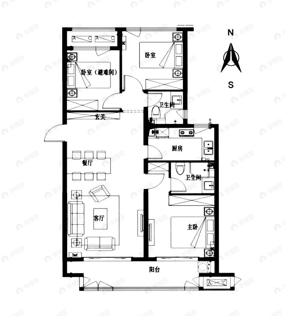兰州蘭园3室2厅2卫户型图