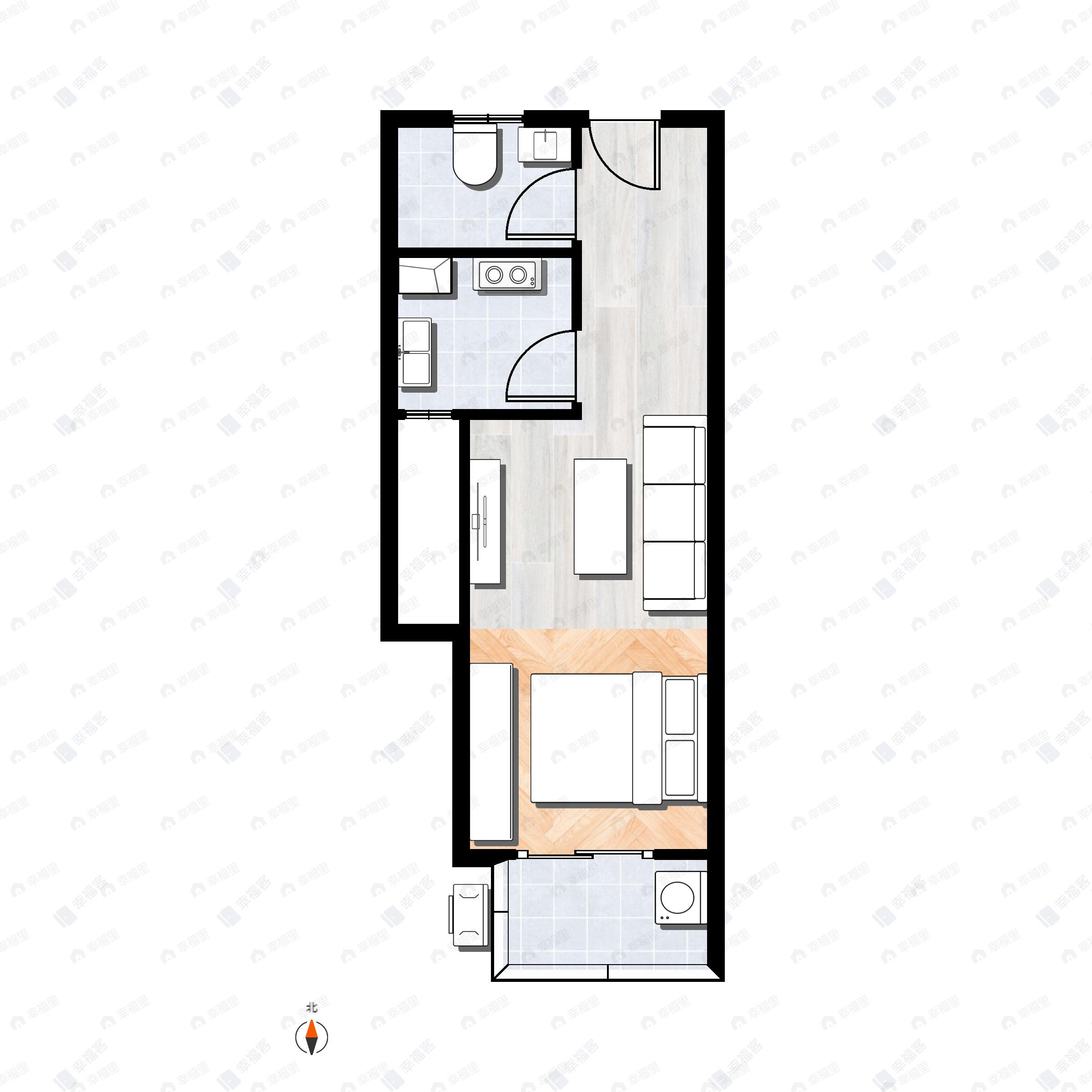 1室1厅1卫建面45m²南户型图