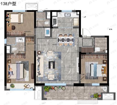 鲁商万科城3室2厅2卫户型图