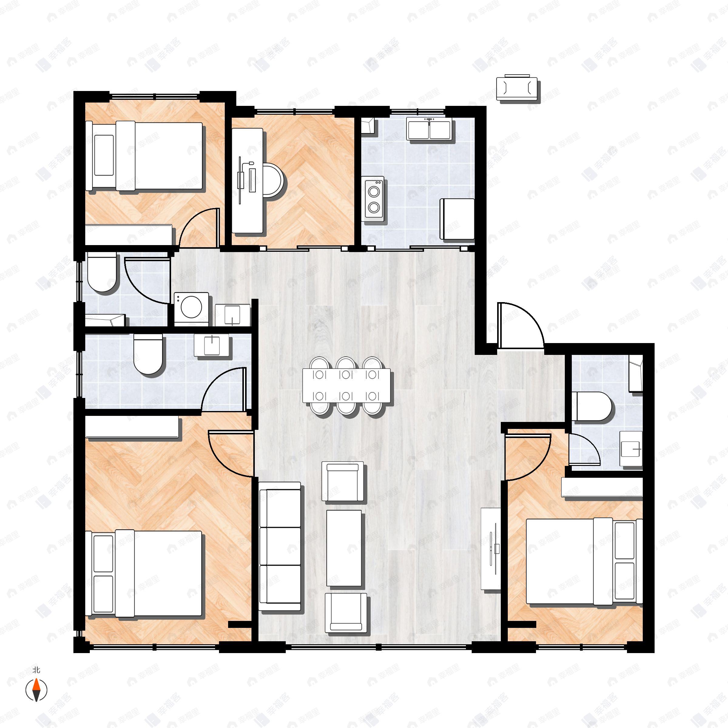 4室2厅3卫建面155平南|北户型图