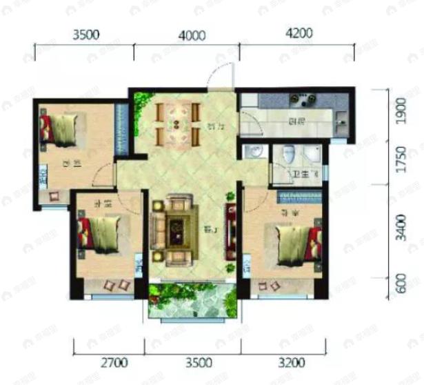 天泉湾3室2厅1卫户型图