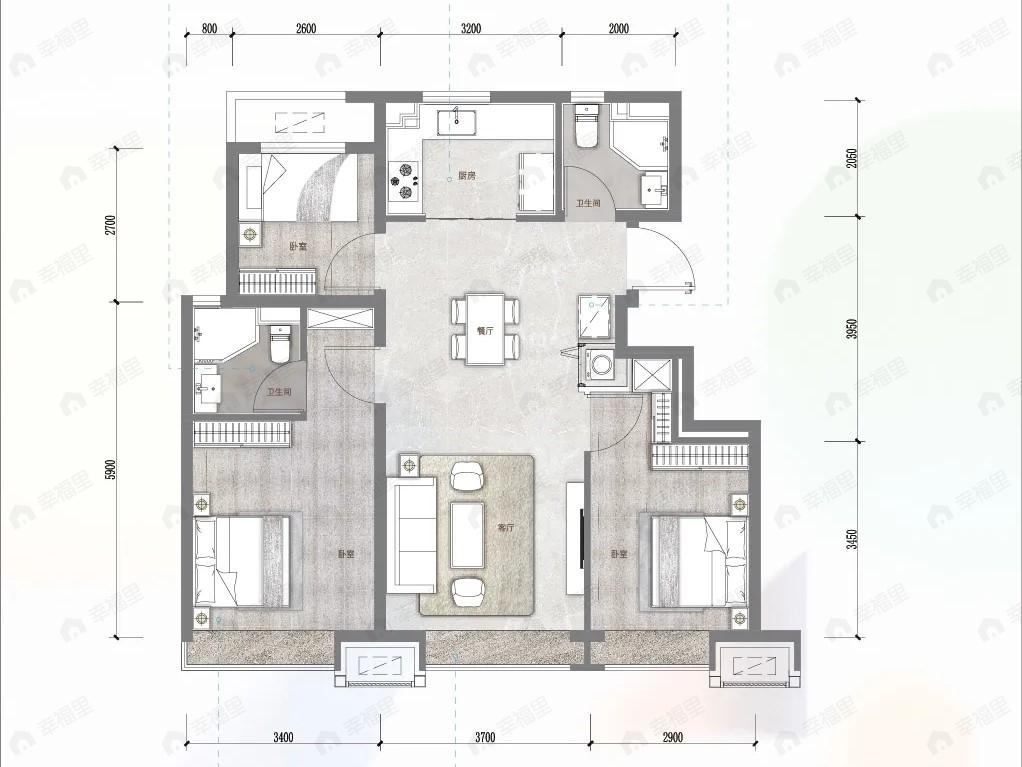 和悦璞云3室2厅2卫户型图
