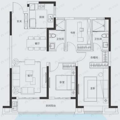 金地长江峯范3室2厅2卫户型图