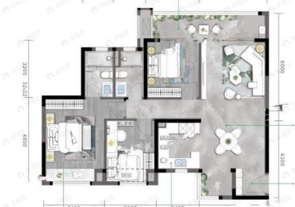 星河WORLD科创城3室2厅2卫户型图