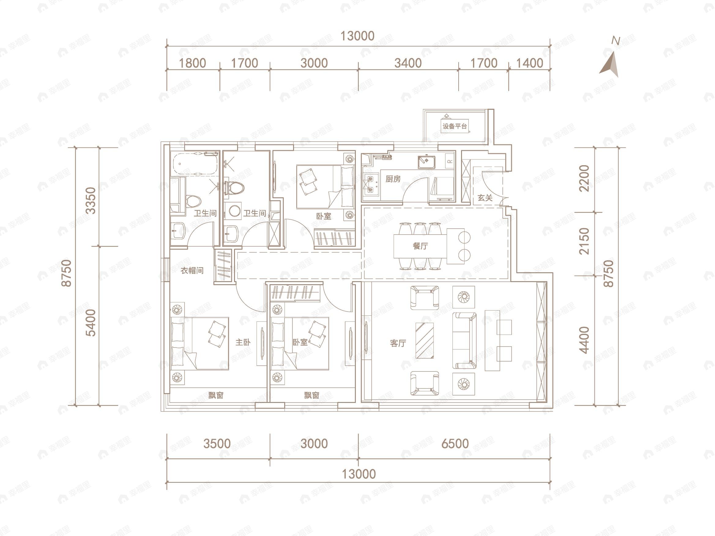 青云上府3室2厅2卫户型图