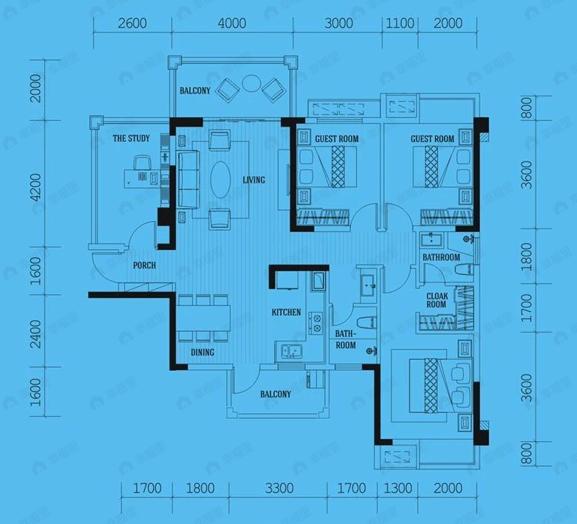 阿尔卑斯4室2厅2卫户型图