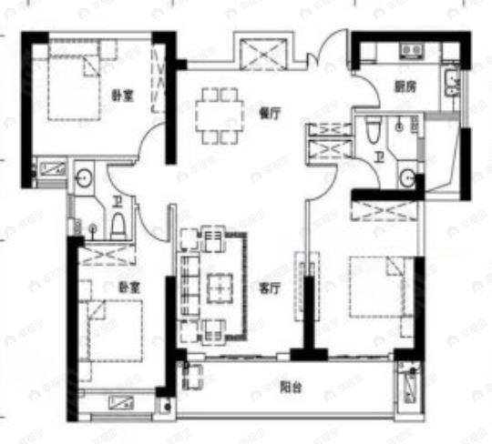 兴华尚都国际3室2厅2卫户型图