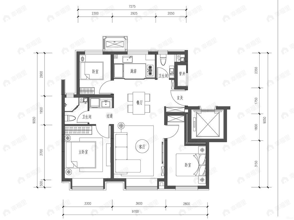万科翡翠山晓西麓3室2厅2卫户型图