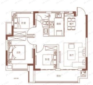 华盛和睦府3室2厅1卫户型图