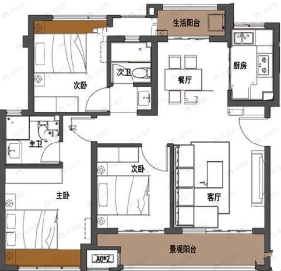 保利大国璟3室2厅2卫户型图