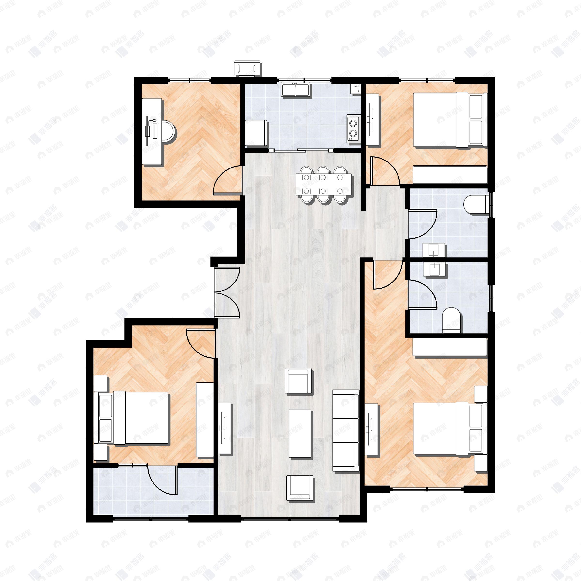 4室2厅2卫建面130平北|南户型图