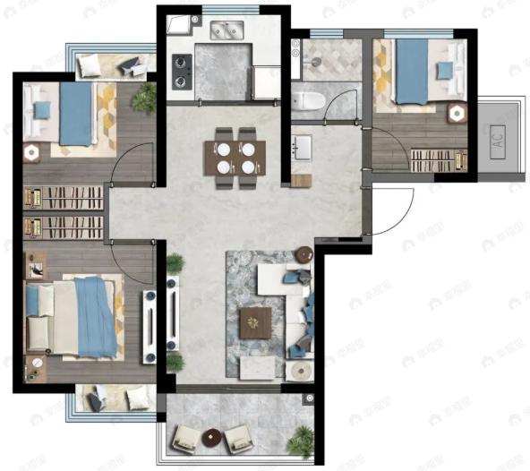 首开九珑岸3室2厅1卫户型图