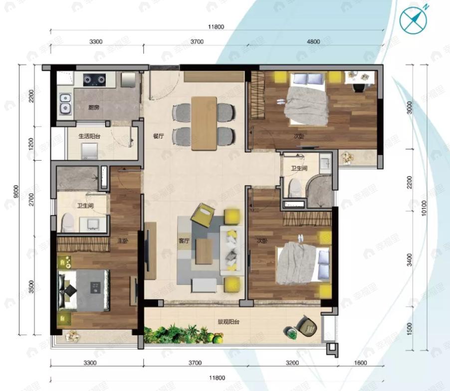 凯德双桥8号3室2厅2卫户型图