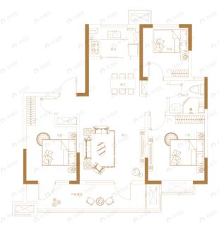 康大开元府3室2厅1卫户型图