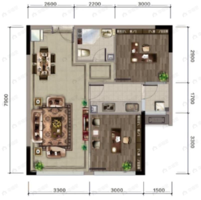 洲际健康城2室1厅1卫户型图