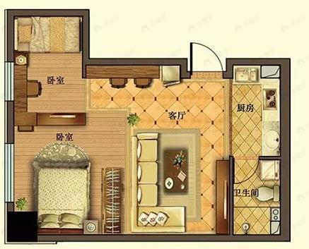 假日云鼎中心2室1厅1卫户型图