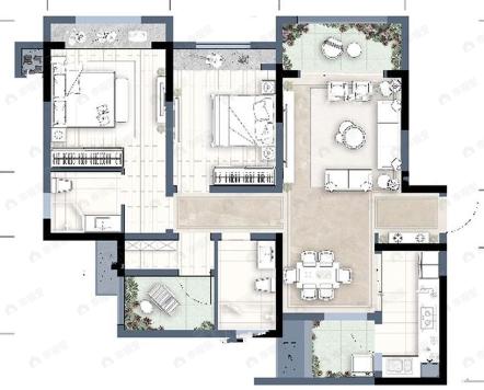荣盛城2室2厅2卫户型图