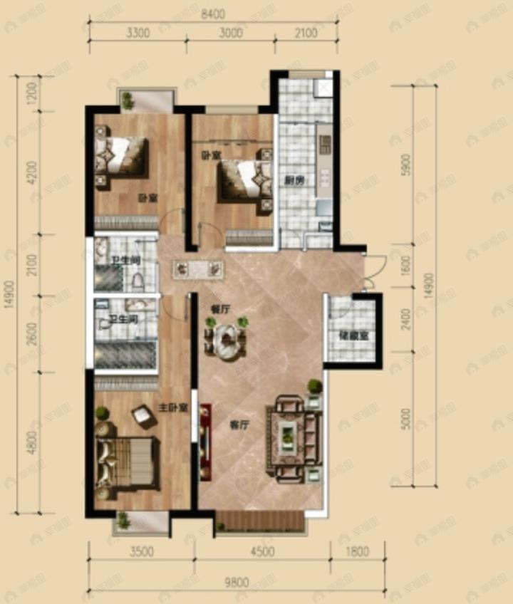中广宜景湾尚城3室2厅2卫户型图