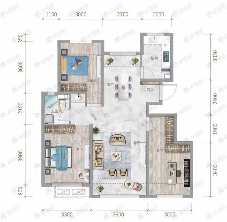 祥生城江山樾3室2厅1卫户型图