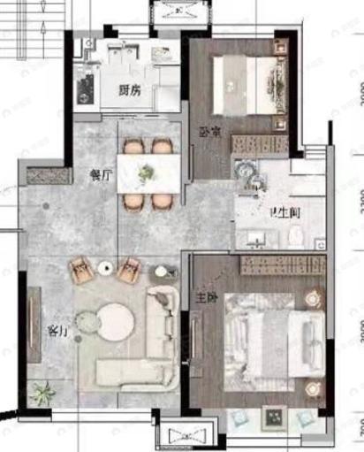 保利时代2室2厅1卫户型图