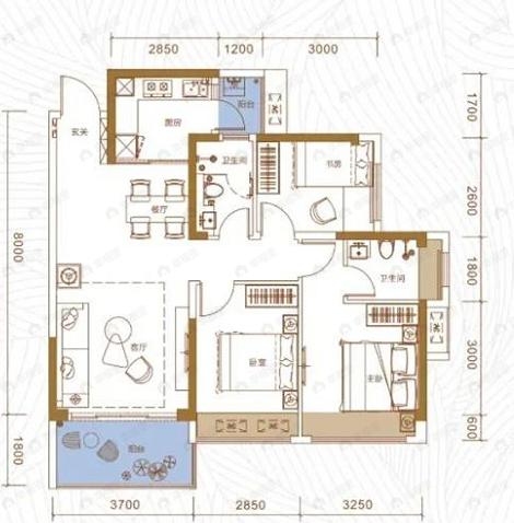 福濠华庭3室2厅2卫户型图