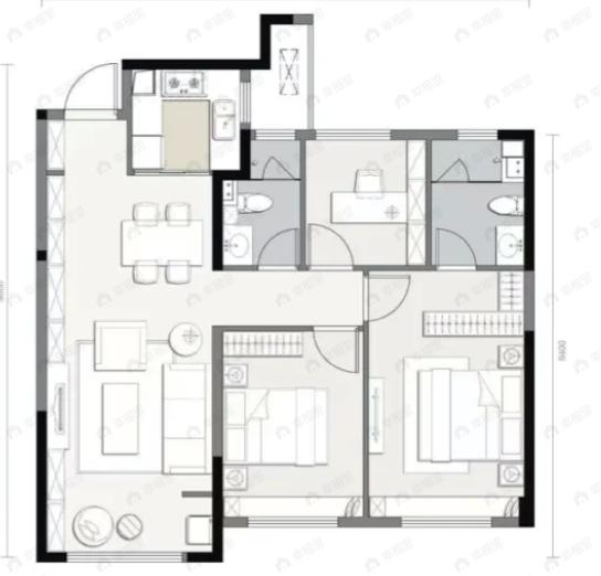中粮奥体壹号3室2厅2卫户型图