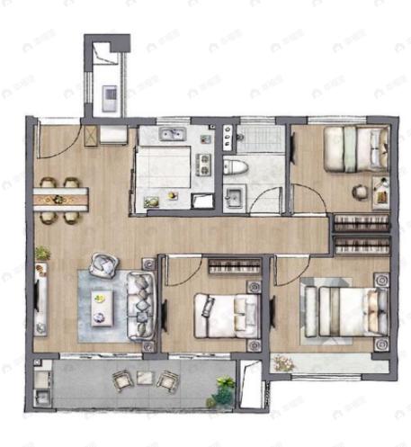 时代艺境拾光艺境园3室2厅1卫户型图
