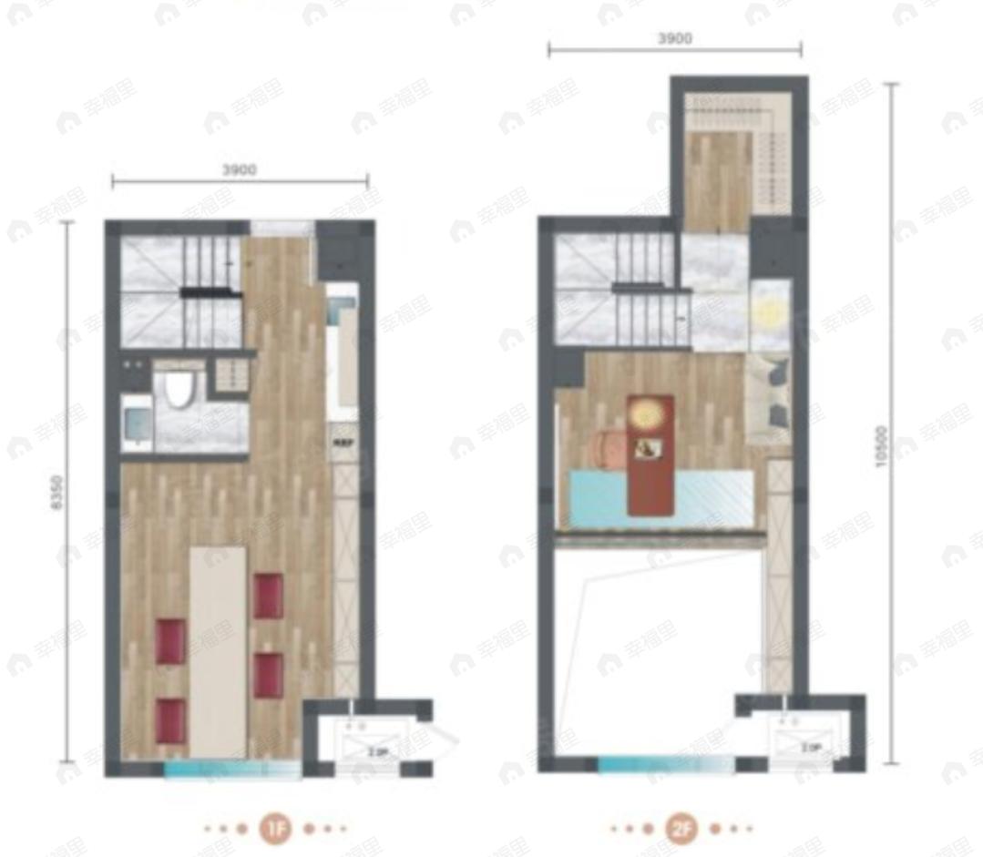 1室1厅1卫建面45m²南户型图