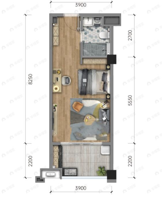 北大资源博雅1室1卫户型图