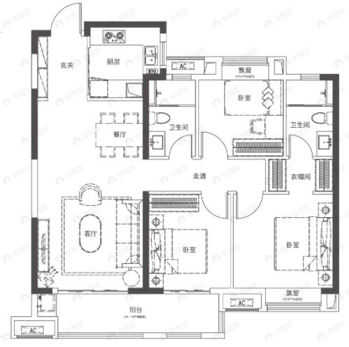 美的君兰半岛3室2厅2卫户型图