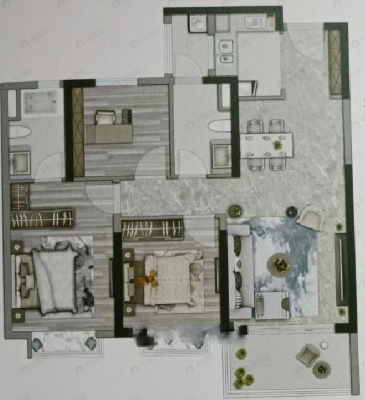 3室2厅2卫建面102平户型图