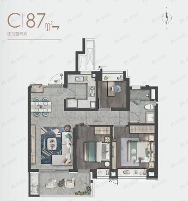 象屿同进虹桥嘉悦府3室2厅1卫户型图