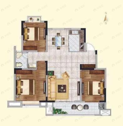 绿地新里林语公馆3室2厅1卫户型图