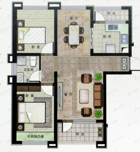 佳兆业·水岸兰亭2室2厅1卫户型图