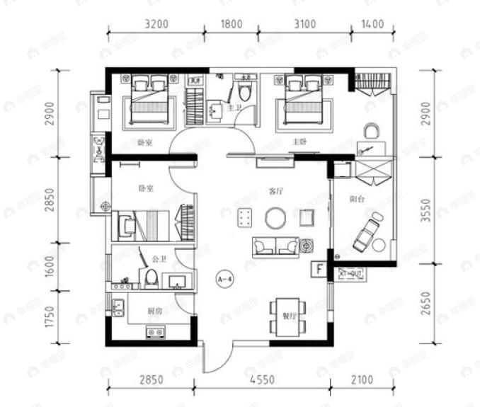 珠岛花园金湾明珠3室2厅2卫户型图