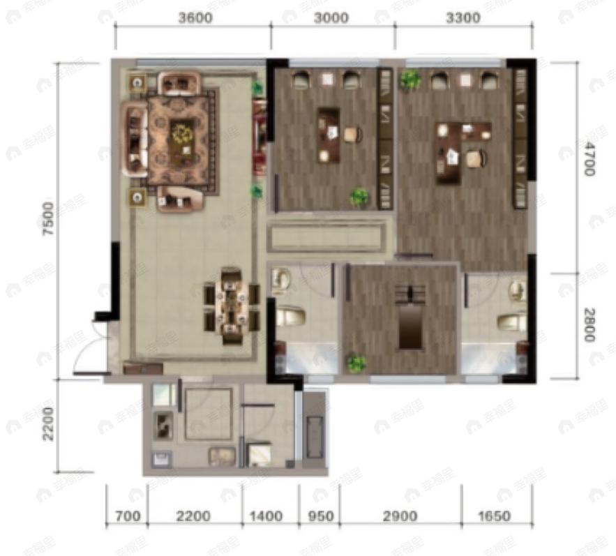 洲际健康城3室2厅2卫户型图