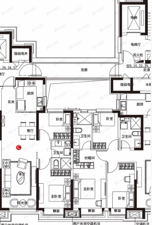 3室2厅2卫建面120平户型图